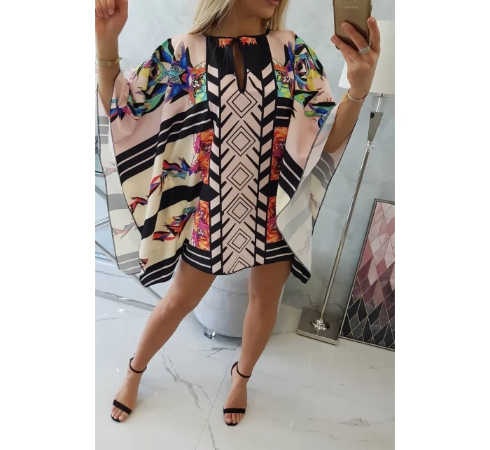 Netopýří šaty s vázáním v pase, pudrově růžové