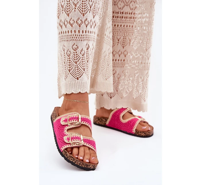 Háčkované Dámské Pantofle Se Zlatými Přezkami Fuchsie Fenira Háčkované Dámské Pantofle Se Zlatými Přezkami Fuchsie Fenira