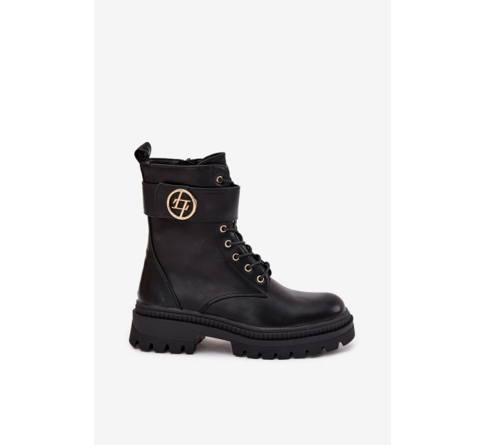 Dámské Botky Pracovní Se Zlatým Detalem Zateplené Černé model 21706796 - Boto