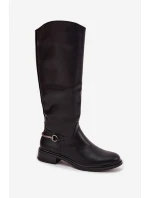 Zateplené dámské kozačky na ploché podrážce s ozdobným detailem Černé model 21714930 - Boto Zateplené dámské kozačky na ploché podrážce s ozdobným detailem Černé model 21714930 - Boto