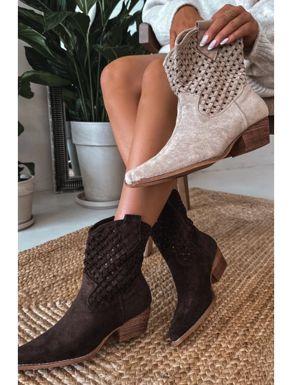 Dámské otevřené kotníkové boty na podpatku Čokoládové Ferissa