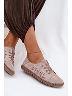 Větrané dámské polobotky z pravé semišové kůže Béžové Feliva