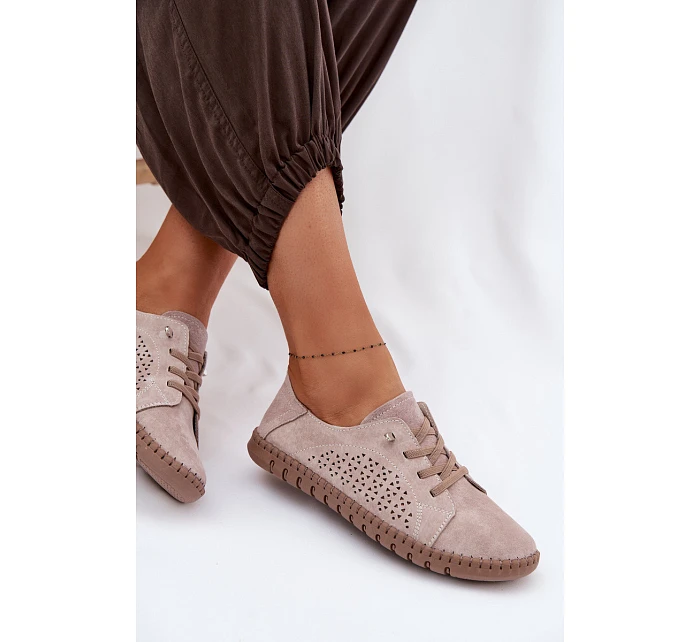 dámské polobotky z pravé semišové kůže Béžové model 22091735 - EVENTO dámské polobotky z pravé semišové kůže Béžové model 22091735 - EVENTO