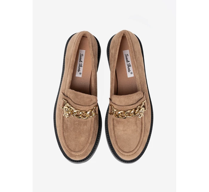 Krásné hnědé dámské  mokasíny na širokém podpatku