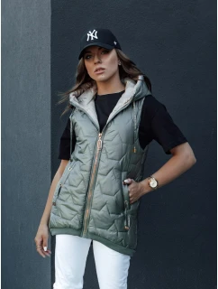 Dámská prošívaná vesta s kapucí GLITZY zelená FashionStreet TY4456