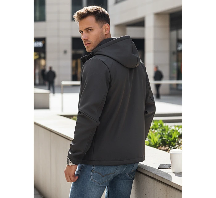 Pánská přechodná softshellová bunda s kapucí tmavě šedá FashionStreet TX4816 Pánská přechodná softshellová bunda s kapucí tmavě šedá FashionStreet TX4816