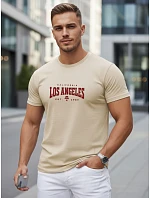 Pánské bavlněné tričko s nápisem, béžové, FashionStreet NX5136R Pánské bavlněné tričko s nápisem, béžové, FashionStreet NX5136R