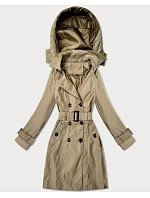 Elegantní dámský kabát s kapucí Goodlookin beige model 22049150 - HONEY WINTER