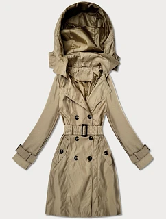 Elegantní dámský kabát s kapucí Goodlookin beige (T2-2238#-5)
