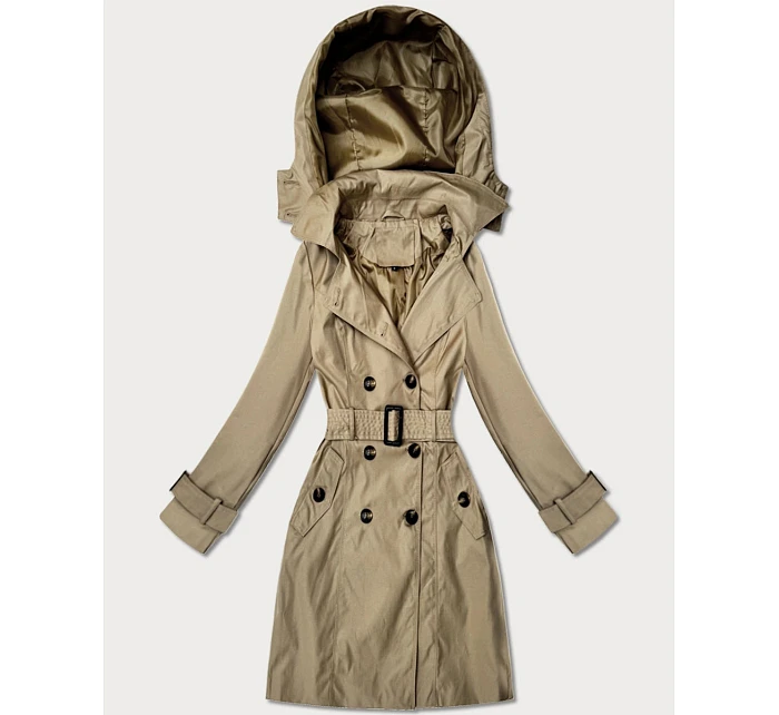 Elegantní dámský kabát s kapucí Goodlookin beige model 22049150 - HONEY WINTER