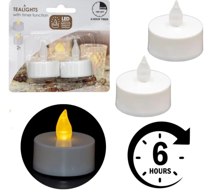 SADA 2 ČAJOVÝCH SVÍČEK VEDENÝCH ČASOVAČEM BÍLÁ