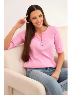Dámská bavlněná blůza s dlouhým rukávem a knoflíky u výstřihu světle růžová