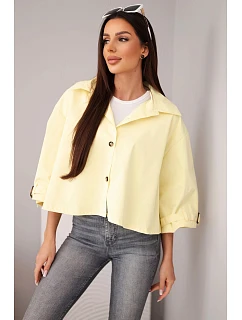 Dámská jarní bavlněná bunda model 22084765 na knoflíky s límcem žlutá - K-Fashion