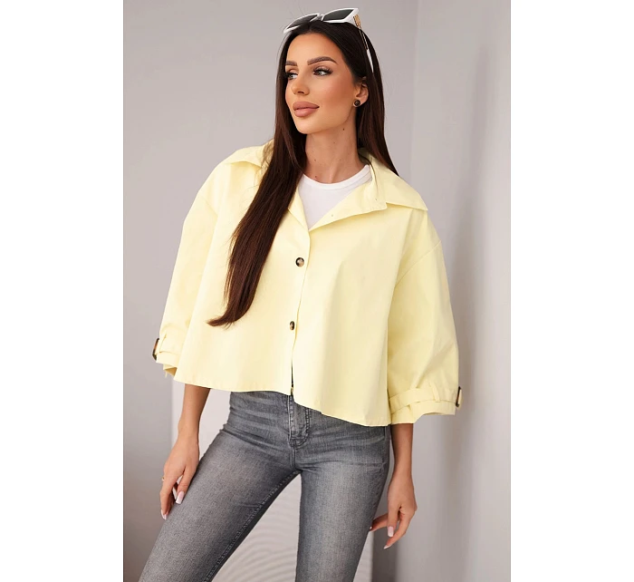 Dámská jarní bavlněná bunda model 22084765 na knoflíky s límcem žlutá - K-Fashion