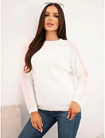 Dámský svetr s příměsí vlny a mohéru s pruhy na rukávech model 22540868 růžová - K-Fashion Dámský svetr s příměsí vlny a mohéru s pruhy na rukávech model 22540868 růžová - K-Fashion