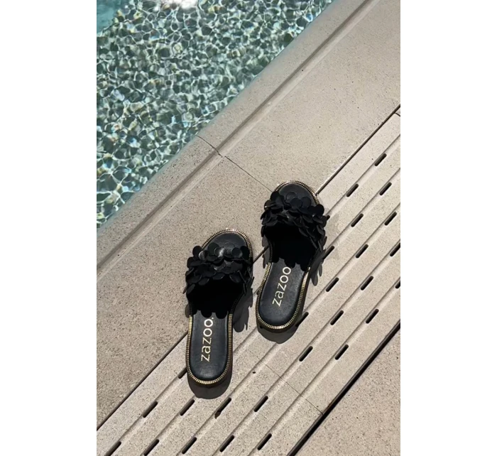 Zazoo 40381 Dámské Kožené Pantofle Na Plochém Podpatku Černé Zazoo 40381 Dámské Kožené Pantofle Na Plochém Podpatku Černé