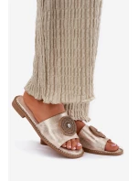 Dámské Pantofle Na Plochém Podpatku S Dekorací model 21696765 Zlaté - S.Barski