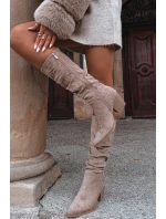 Dámské kozačky s horní částí na podpatku vyhřívané béžové model 21715049 - Boto