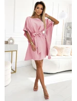 SOFIA dámské šaty ve špinavě růžové barvě se zavazováním v pase model 20279401 - numoco SOFIA dámské šaty ve špinavě růžové barvě se zavazováním v pase model 20279401 - numoco