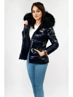 Tmavě modrá lakovaná dámská prošívaná bunda (7693)