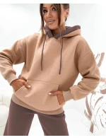 Hrubší dvoubarevná dámská tepláková souprava v čokoládové barvě (VE102) Hrubší dvoubarevná dámská tepláková souprava v čokoládové barvě (VE102)