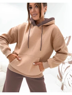 Hrubší dvoubarevná dámská tepláková souprava v čokoládové barvě (VE102)