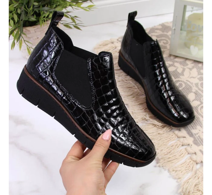 Kožené boty z hadí kůže Rieker W R474 černé Kožené boty z hadí kůže Rieker W R474 černé