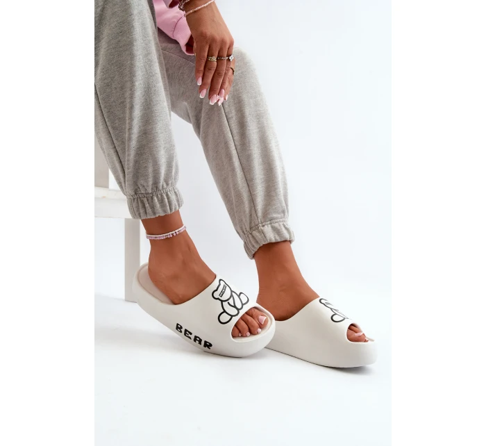 Dámské pěnové žabky na masivní podrážce s medvídkem bílé Lamira