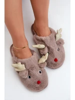 Vánoční Pantofle S Motivem Sobíka Kožešinové Tmavě Béžové Asielle Vánoční Pantofle S Motivem Sobíka Kožešinové Tmavě Béžové Asielle