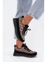 Semišové zateplené dámské tenisky na platformě model 21707621 Panterka Černé - VINCEZA