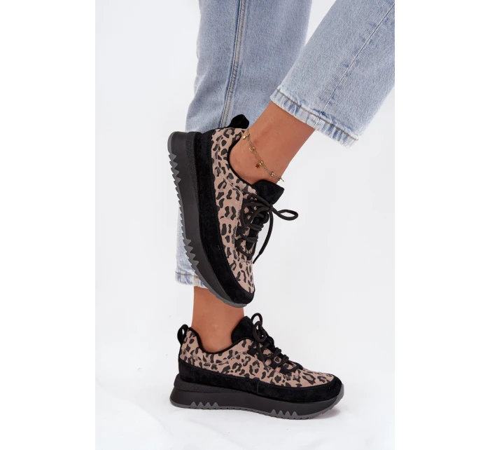 Semišové zateplené dámské tenisky na platformě model 21707621 Panterka Černé - VINCEZA