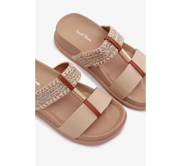 Dámské platformové pantofle se pásky a zlatým detailem Béžové Tahlia