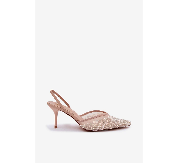 Ozdobené sandály s síťkou na jehle Béžové Bedira
