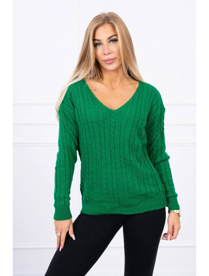 Pletený svetr s výstřihem do V světle zelené barvy