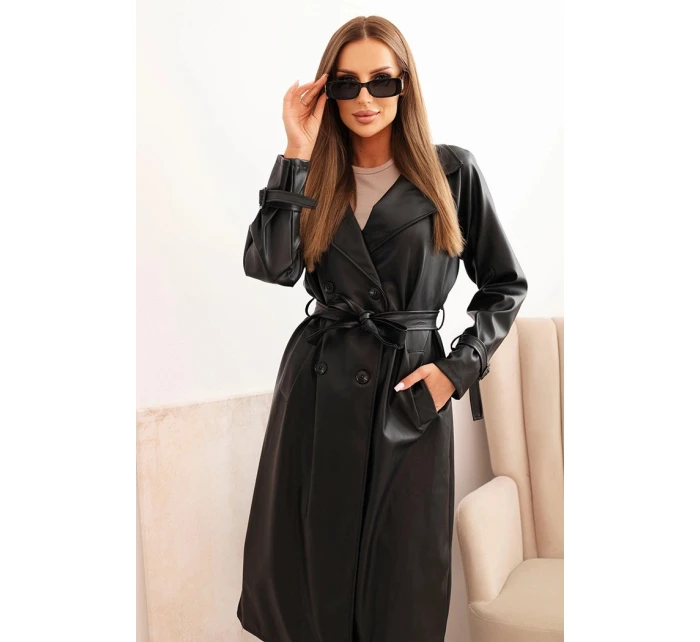 Dámský kabát z eko kůže 4467 Černá - K-Fashion Dámský kabát z eko kůže 4467 Černá - K-Fashion