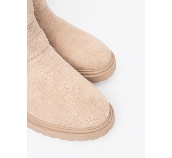 Originální Jasnobeżowy dámské kotníčkové boty na plochém podpatku Originální Jasnobeżowy dámské kotníčkové boty na plochém podpatku