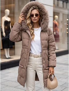 Dámská zimní prošívaná bunda s kapucí, béžová, FashionStreet TY5821