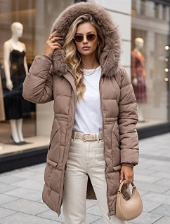 Dámská zimní prošívaná bunda s kapucí, béžová, FashionStreet TY5821