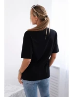 Bavlněná halenka s potiskem srdce černý