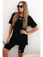 Dámský bavlněný komplet s krátkým rukávem a šortkami černý