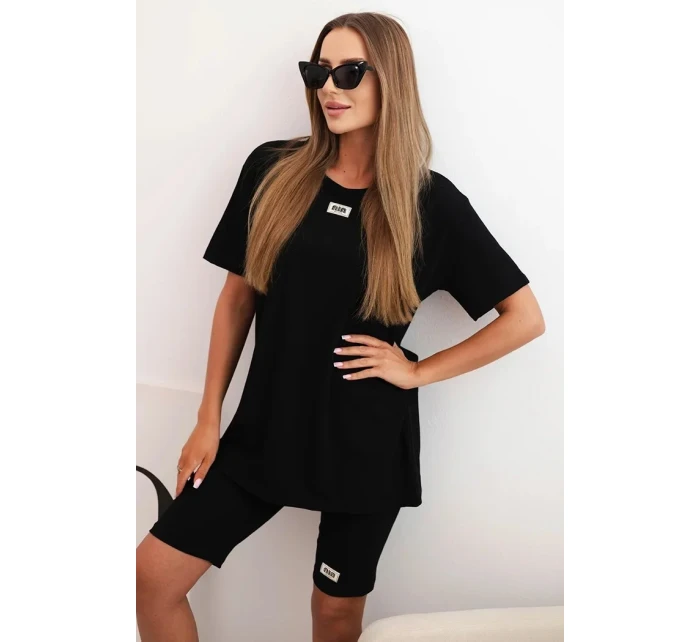 Dámský bavlněný komplet s krátkým rukávem a šortkami černý