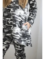 Dámská souprava s kapucí a model 21154143 potiskem šedá + černá - K-Fashion Dámská souprava s kapucí a model 21154143 potiskem šedá + černá - K-Fashion