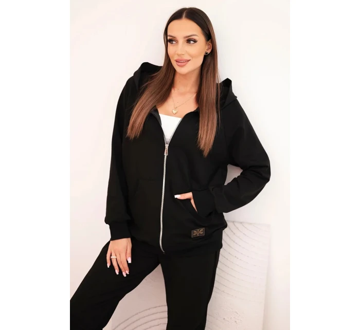 Dámská bavlněná souprava s kapucí a zipem černý