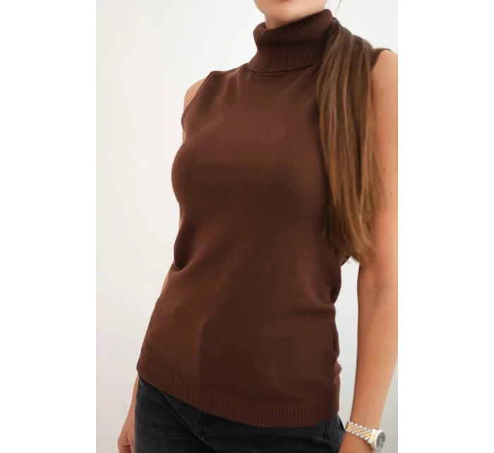 Dámská viskózová bezrukávová blůza s rolákem hnědá