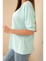 Dámská bavlněná blůza s výstřihem do V a dlouhým rukávem mátová