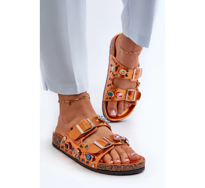 Ozdobené dámské žabky s přezkami model 21660443 oranžové - S.Barski