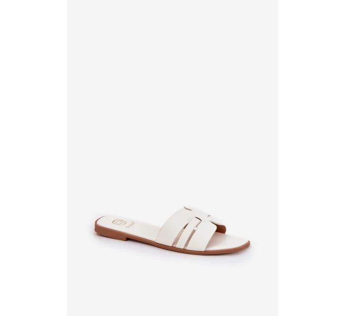 Dámské Pantofle Na Plochém Podpatku S Eko Kůže Bílé model 21688606 - Boto