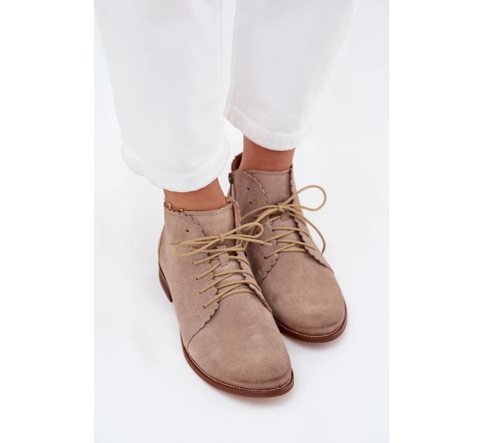 Semišové kotníkové boty na plochém podpatku Cappuccino Zazoo 4078