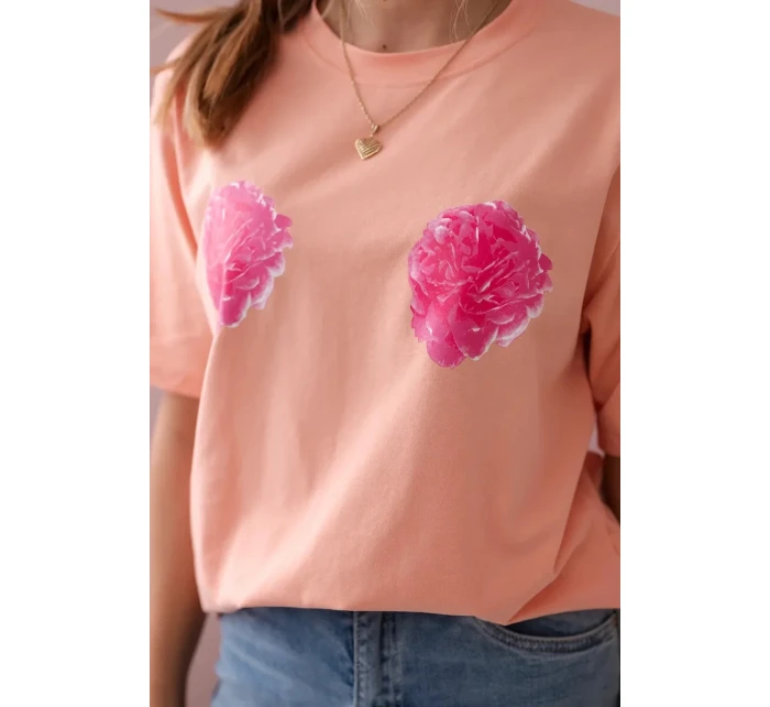 Bavlněná halenka s květinovým potiskem meruňka