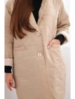 Dámská bunda Plus Size prošívaná s ozdobnými knoflíky a límcem model 21789296 béžová - K-Fashion